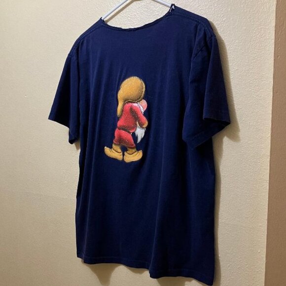 Vintage Y2K Disney Grumpy 7 Dwarfs Womens Blue Glitter Graphic T-Shirt Size L/XL - Picture 2 of 7